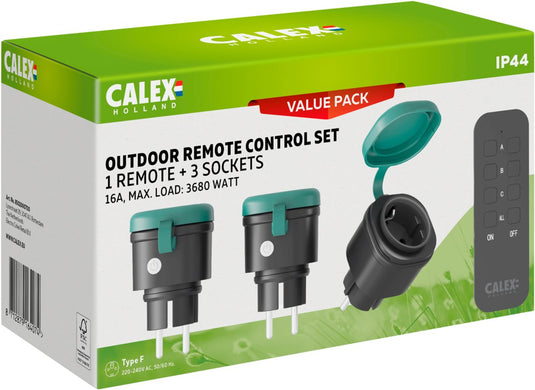 Calex draadloze schakelset - 3x schakelaar stekker + afstandsbediening - draadloze bediening voor buiten - 3680w - kerstverlichting