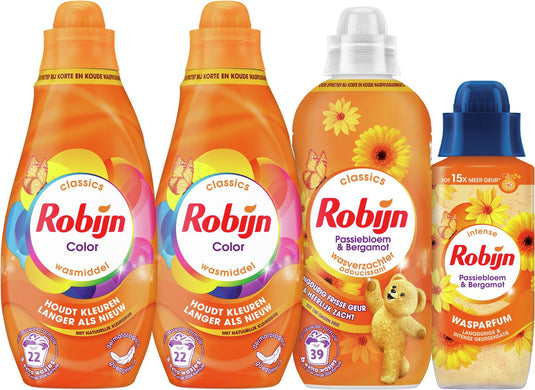 Robijn perfect match - passiebloem bergamot - 4 stuks - 2x wasmiddel + 1 wasverzachter + 1 wasparfum - voordeelverpakking