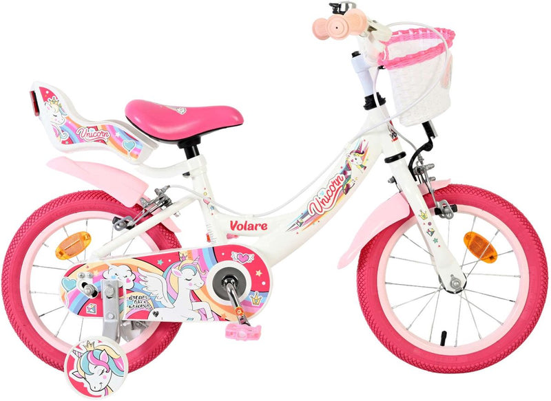 Load image into Gallery viewer, Volare unicorn kinderfiets - meisjes - 14 inch - wit - twee handremmen
