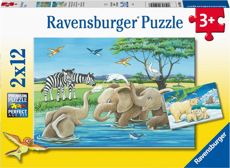 Load image into Gallery viewer, Ravensburger puzzel jonge dieren uit de hele wereld - 2 x 12 stukjes
