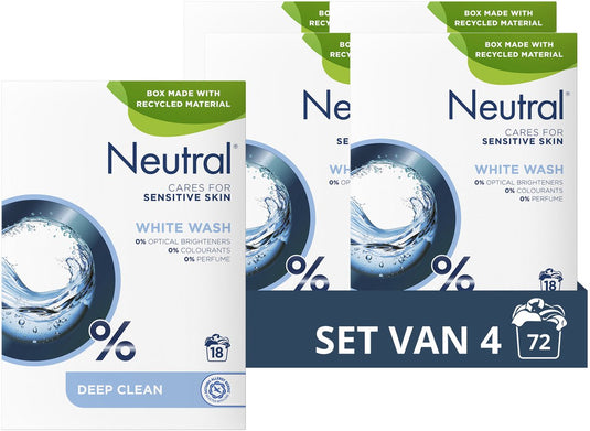 Neutral waspoeder - parfumvrij wit - dermatologisch getest en hypoallergeen - 4 x 18 wasbeurten - voordeelverpakking