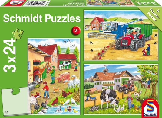Schmidt spiele - puzzelset boerderij - 3 puzzels in 1 doos - thema gospodarstwo - kinderpuzzels