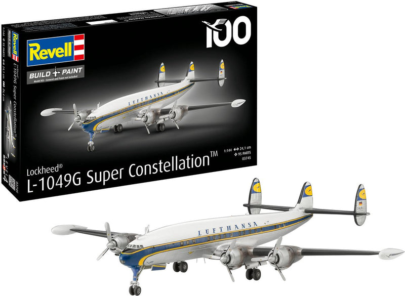 Load image into Gallery viewer, Revell modelbouwpakket vliegtuigen - 03745 lockheed l.1049g super constellation - lufthansa 100 - duits passagiersvliegtuig plastic - 1:144 - modelbouw

