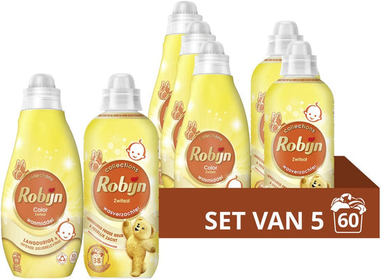 Robijn perfect match wasmiddel en wasverzachter pakket - zwitsal - 5 stuks - (60 wasbeurten) - voordeelverpakking