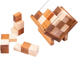 Longfield cube in box – houten hersenkraker – 3d puzzelspel – logisch denkspel – educatief puzzelspel – acaciahout – engelhart