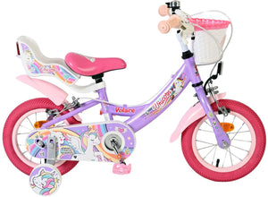 Volare unicorn kinderfiets - meisjes - 12 inch - paars - twee handremmen