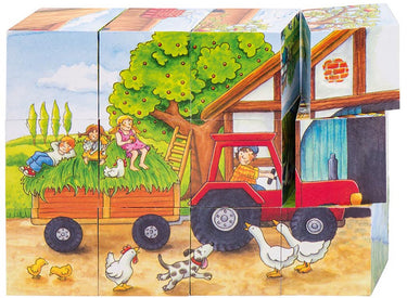 Goki houten blokpuzzel seizoenen op de boerderij, 12st.
