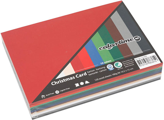 Colortime http: www.cchobby.nl kerst-karton-a6-vel-105x148-mm-180-gr-diverse-kleuren-120-div-vellen-1-doos