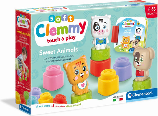 Clementoni - kubussen en dieren zachte clemmy - 6 kubussen + 3 karakters + boek