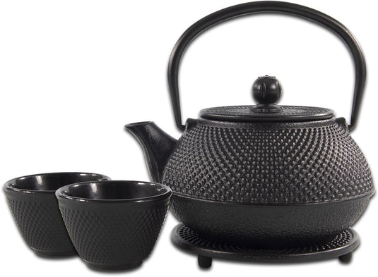 Sakuratea - theepot set - 4-delig - gietijzer - zwart - 0.8l - 2 kopjes (100ml)