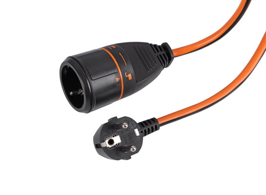 Q-link verlengsnoer met sluitsysteem - verlengkabel met randaarde - h05vvf - 3 x 1.5 mmâ² - 15 meter - zwart oranje