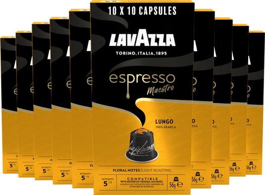 Lavazza espresso lungo koffiecups - 100 nespresso cups - 100% arabica koffie - intensiteit: 5 13 - 10 x 10 aluminium capsules