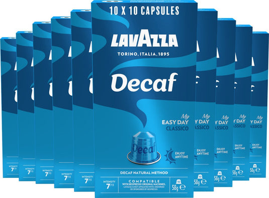 Lavazza espresso decaffeinato koffiecups - 100 nespresso cups - koffie caffeïnevrij - arabica robusta - intensiteit: 7 13 - 10 x 10 aluminium capsules