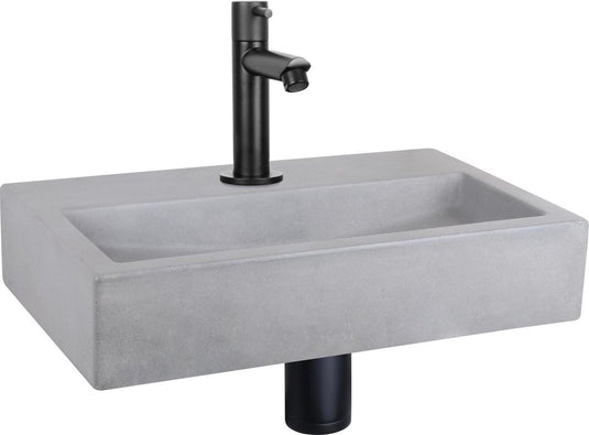 Differnz flat fonteinset - beton lichtgrijs - kraan recht mat zwart - 38 x 24 x 8 cm
