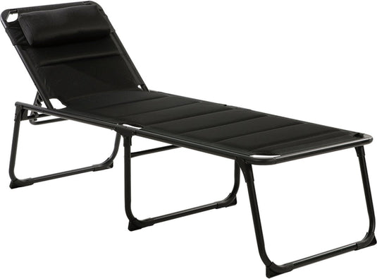 Travellife barletta camping ligbed zwart (2024) - in 6 standen verstelbaar- water- en uv-bestendig - inclusief afneembaar hoofdkussen en draagriem