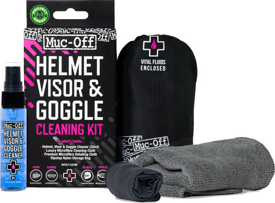 Muc-off schoonmaakdoekjes schoonmaak set helm vizier spray microdoek