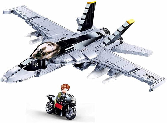 Sluban modelbricks f-18 bumblebee fighter straaljager vliegtuig bouwspeelgoed - constructiespeelgoed modelbouw - bouwdoos met 682 bouwstenen - m38-b0928 vanaf 10 jaar