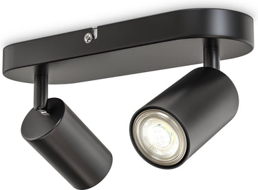 B.k.licht - opbouwspot - plafondspot met 2 lichtpunte - draaibar - gu10 fitting - zwart - metaal - l: 27cm