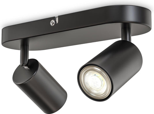 B.k.licht - opbouwspot - plafondspot met 2 lichtpunte - draaibar - gu10 fitting - zwart - metaal - l: 27cm