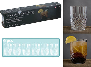 Alpina set van 6 waterglazen - 400 ml - kunststof - transparant - vaatwasbestendig - voor water, fris en cocktails