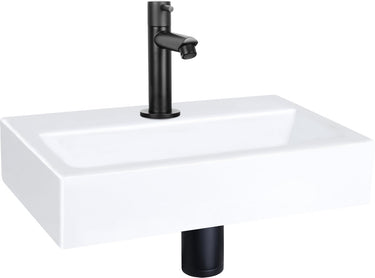 Differnz flat fonteinset - 38x24x8cm - rechthoek - 1 kraangat - recht matte zwarte kraan - keramiek wit