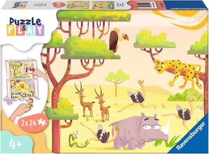 Ravensburger puzzel puzzle play safari - legpuzzel - 2x24 stukjes