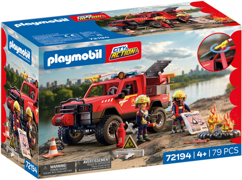 Load image into Gallery viewer, Playmobil city action brandweer pick-up terreinwagen met watersproeifunctie.

