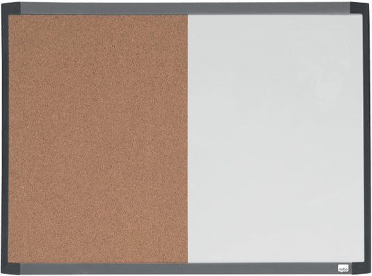 Nobo combinatiebord met gewelfde lijst - prikbord en whiteboard in 1 - 58,5 x 43cm - inclusief whiteboard accessoires - wit natuurbruin
