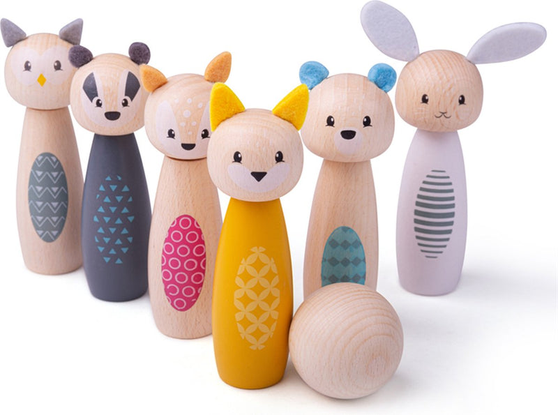 Load image into Gallery viewer, Simply scandi bigjigs toys - kegelspel 'bosdieren' - hout speelgoed - houten kegelspel - 7-delig
