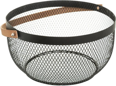 Secret de gourmet fruitschaal - zwart - metaal - 29 cm - met handvat - rond - fruitmanden - draadmand