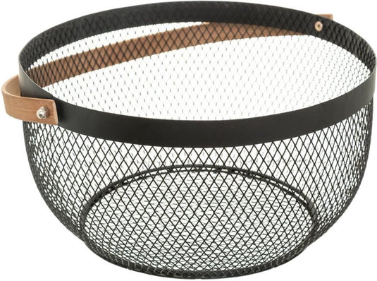 Secret de gourmet fruitschaal - zwart - metaal - 29 cm - met handvat - rond - fruitmanden - draadmand
