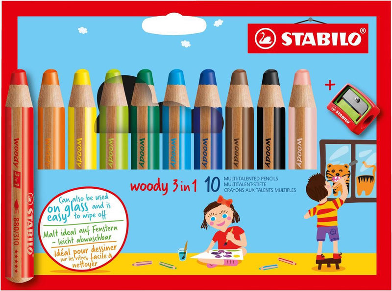 Afbeelding laden in galerijviewer, Stabilo woody 3in1 multitalent potloden - 10dlg. met puntenslijper
