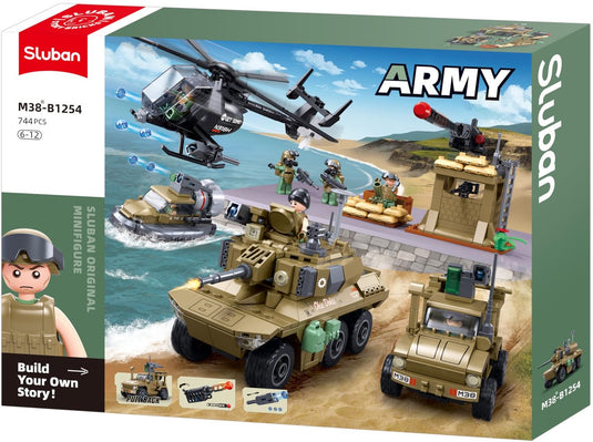 Sluban army leger commandoteam bouwspeelgoed kinderen vanaf 6 jaar – constructiespeelgoed modelbouw – bouwdoos met 744 bouwstenen – m38-b1254