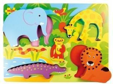 Bigjigs houten puzzel safari - educatief speelgoed 5 stukjes.