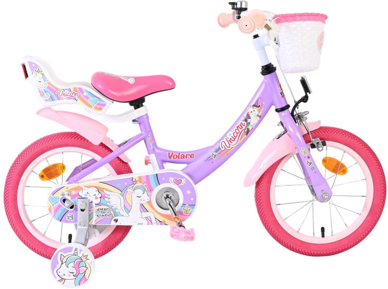 Afbeelding laden in galerijviewer, Volare unicorn kinderfiets - meisjes - 14 inch - paars

