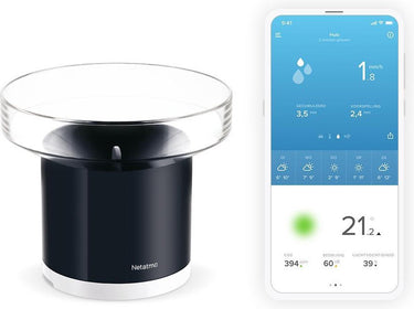 Netatmo slimme regenmeter – draadloze neerslagmeter voor weerstation - werkt met google home alexa - met app - zwart