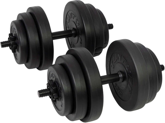 Tunturi gewichten - halterset - dumbbell set - 2 stuks - totaal 28kg - zwart - vinyl - incl. gratis fitness app