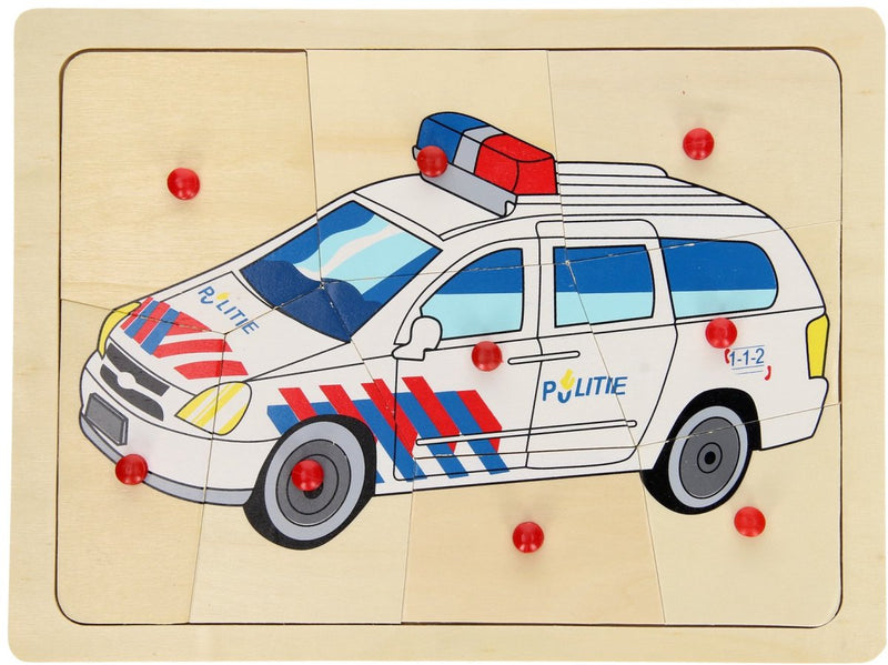 Load image into Gallery viewer, Playwood houten puzzel politie auto 9 delig hout
