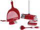 Dirt devil schoonmaakset 6 stuks - afwasborstel handschrobber zachte bezem met steel stoffer en blik - rood grijs