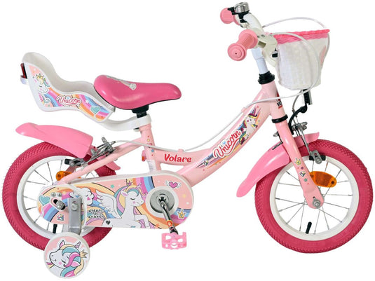 Volare unicorn kinderfiets - meisjes - 12 inch - roze - twee handremmen