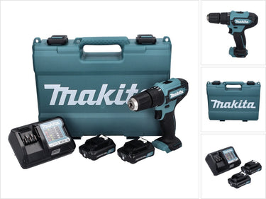Makita hp333dwae 12 volt cxt accuboormachine met klopfunctie met 2x 2.0ah accu's en lader in koffer, klopboor en schroefmachine.
