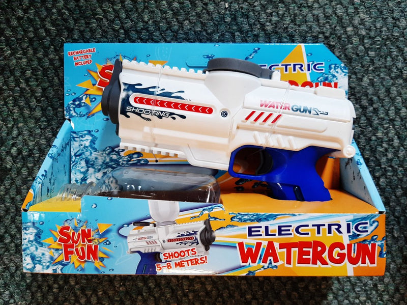 Load image into Gallery viewer, Sun fun waterpistool elektrisch met fles 18cm wit blauw speelgoed .
