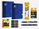 Diverse merken back to school - schoolset - spiraalblok a4, pennen, markeerstiften, indextabs vulpotloden - blauw