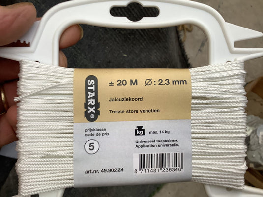 Starx wit touw 2.3mm. dik x 20meter lang. jalouziekoord. 14 kg trekkracht. .