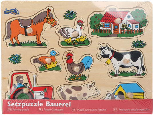 Small foot - houten noppenpuzzel boerderij, 9st.