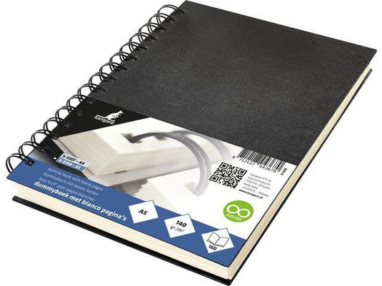 Kangaro dummyboek - a5 - zwart - met spiraal - 160 blanco pagina's - 140 grams cream papier - linnen kaft - k-5308
