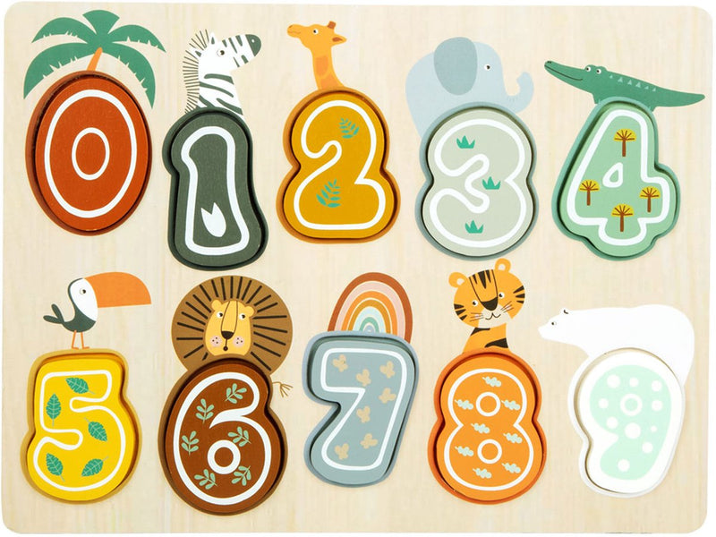 Load image into Gallery viewer, Small foot - houten cijfer puzzel safari
