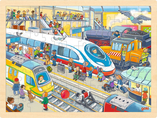 Goki houten puzzel treinstation, 96st.
