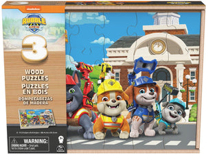 Spin master games houten puzzel cartoon rubble crew 3x24 stukjes in houten box.