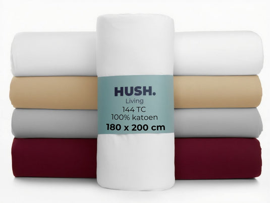 Hush. living hush living - hoeslaken 180x200+30cm - 100% katoen, 144tc, soepel en ademend - elastiek rondom - wit
